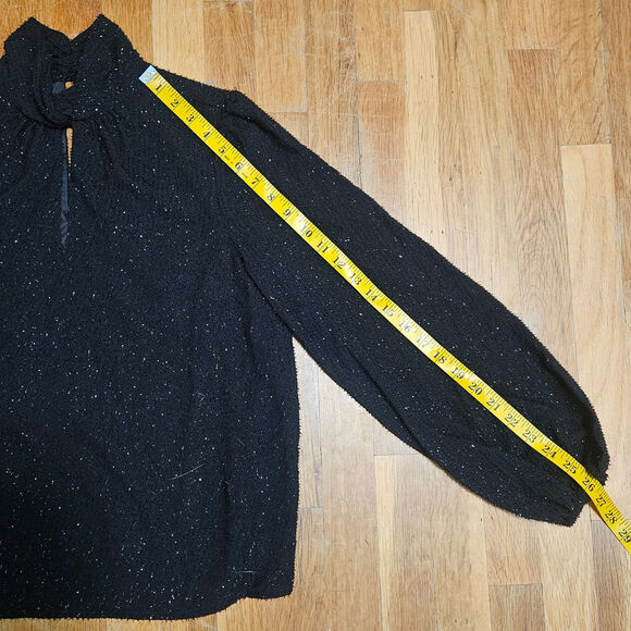 Nine West Blouse Small Black Metallic Long‎ Sleeve Keyhole Mock Neck Top Office - Picture 12 of 15